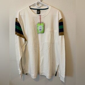 Men's White Long Sleeve Shirt with Striped Sleeves